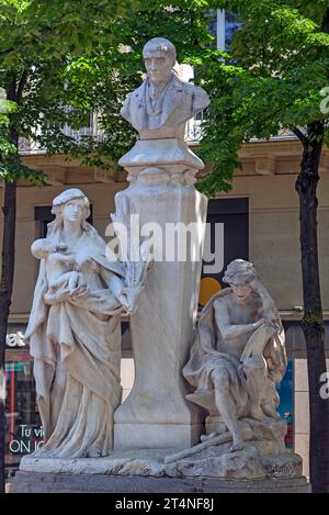 Monument to Isidore Marie Auguste Francois Xavier Comte, 1798-1857, a French mathematician, Place de la Sorbonne, Paris, France Stock Photo