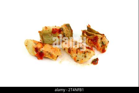 artichokes salad with vegetable mix sauce dressing isolated on white background. Stock Photo