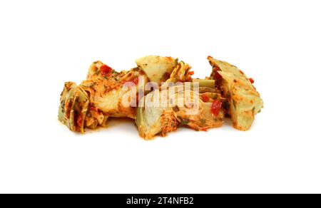 artichokes salad with vegetable mix sauce dressing isolated on white background. Stock Photo