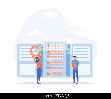 Information collection and analysis concept, Management information system, document management soft, big data job, sharing online, flat vector modern Stock Vector