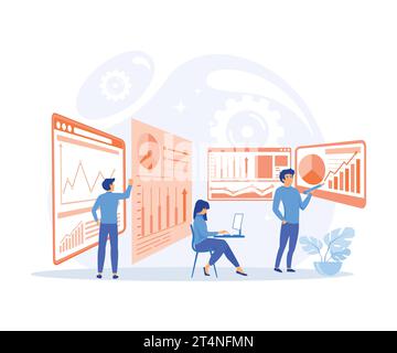 Experienced Office Supervisor Candidate, Gives Presentations in Business Seminars, Uses Pie Charts and Column Charts, flat vector modern illustration Stock Vector