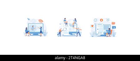 Blog Creation, Starting Personal Lifestyle Vlog, Content management for web page, Blog authors writing articles. set flat vector modern illustration Stock Vector