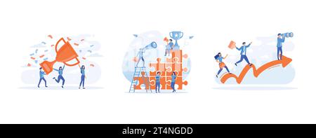 success business team, People working on their role, Symbol of success of teamwork, cooperation and partnership, set flat vector modern illustration Stock Vector