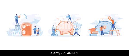 saving money concept. Saving money - home, budget, financial management. Business, wealth and financial investment, saving money for education. set fl Stock Vector