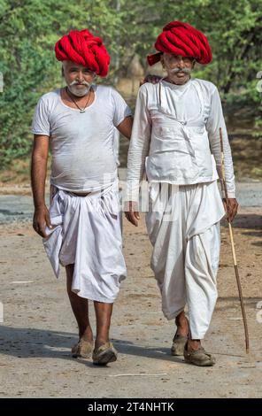 Indian men, member of the Rabari tribe, with a red turban, Bera ...