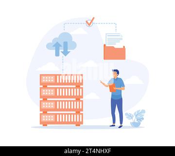 Cloud storage concept, Digital hosted storage, database security, data infrastructure service, cloud computing, flat vector modern illustration Stock Vector