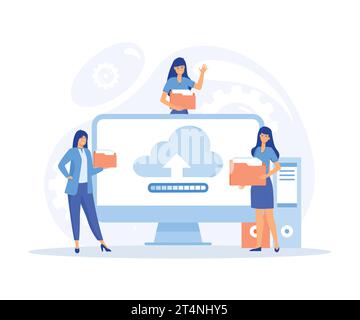 Download file concept. Cloud service and information exchange on Internet. Progress, modern technologies and digital world. flat vector modern illustr Stock Vector