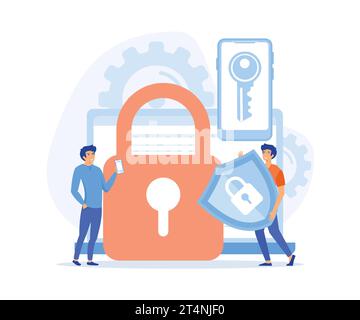 data security system concept, protected access control, privacy data protection, flat vector modern illustration Stock Vector