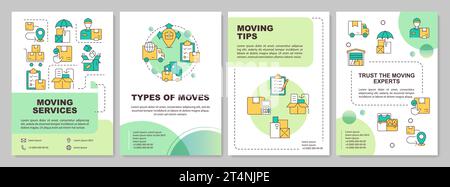 2D brochure with colorful moving service linear icons Stock Vector