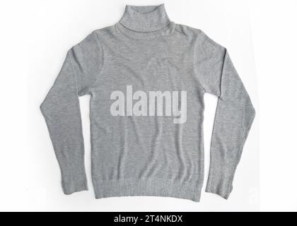Gray turtleneck mock-up template. Isolated on a white background. Stock Photo