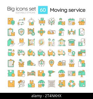 Editable multicolor big icons set for moving service Stock Vector