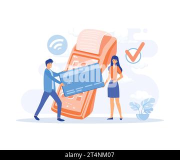 Payment methods, Characters paying with credit card, cash with banknotes and online by electronic bank transfer, flat vector modern illustration Stock Vector