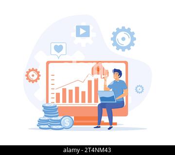Digital PR, Internet-based PR strategy, reputation management, digital marketing campaign, flat vector modern illustration Stock Vector