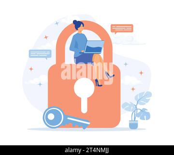 Cyber security concept, Data security, protected access control, privacy data protection, flat vector modern illustration Stock Vector