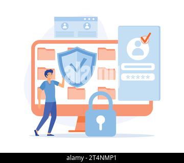 personal cyberspace data security, shield log in protection web access control, flat vector modern illustration Stock Vector