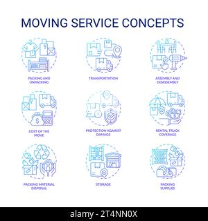 Thin line gradient icon collection for moving service Stock Vector