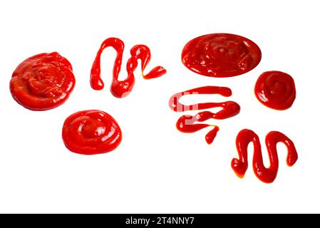 Ketchup and yellow sauce splashes isolated on white background. Stock Photo