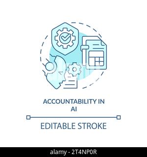 2D thin line blue icon accountability in AI concept Stock Vector