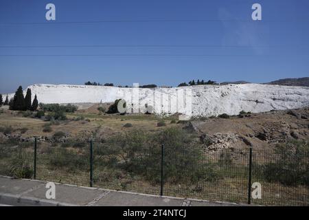 ANTALYA, TURKEY - MAY 15, 2021 Turquoise pools in travertine terraces at Pamukkale. Cotton castle in southwestern Turkiye Stock Photo