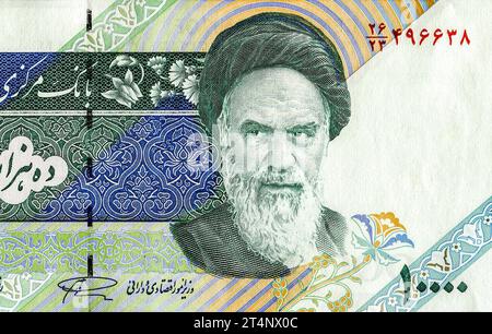 Ayatollah Ruhollah Khomeini (1900-1989). Portrait from Iran 10000 Rials 1992 Banknotes Stock Photo