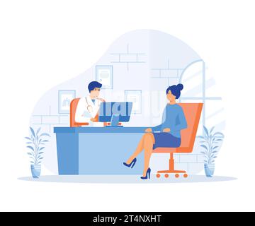 Patient in the doctor’s office. Doctor consultation. Visit Modern clinic, Doctor appointment. flat vector modern illustration Stock Vector