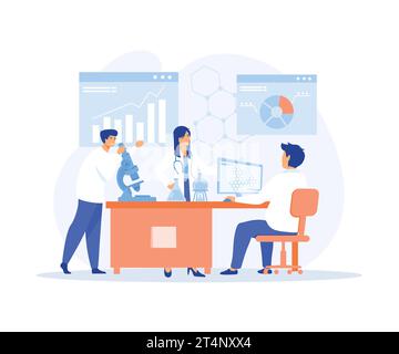 Medical laboratory, Professional scientists, doctors and chemical researchers working and analysis in laboratory experiment, flat vector modern illust Stock Vector
