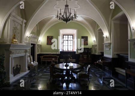 TERNOPIL, UKRAINE - AUGUST 23, 2023 Interior of one of the rooms of the Zbarazh Castle, fortified defense stronghold in Zbarazh town, in Ukraine Stock Photo