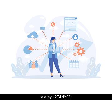 Business intelligence, intelligence dashboard, innovative solution for data analysis, flat vector modern illustration Stock Vector