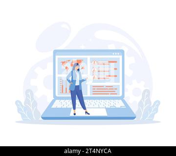 Business intelligence, intelligence dashboard, innovative solution for data analysis, flat vector modern illustration Stock Vector
