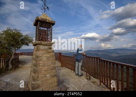 Viewpoint and monument of the Salt de la Minyona, an exceptional panoramic viewpoint of Les Guilleries (Osona, Barcelona, Catalonia, Spain) Stock Photo