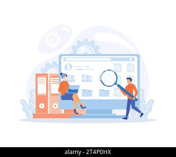 File manager and data storage concept, Employees searching and indexing file documents, flat vector modern illustration Stock Vector