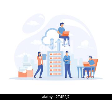 business technology storage cloud computing service concept, administrator team working on cloud, flat vector modern illustration Stock Vector