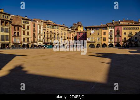 Plaça Major square or Mercadal de Vic in the historic center of the city, on an autumn afternoon (Osona, Barcelona, Catalonia, Spain) Stock Photo