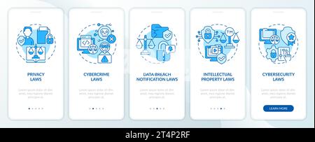 Walkthrough 2D blue cyber law with icons concept Stock Vector
