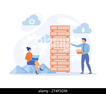 Cloud data server, online database storage technology concept. Data storage engineering, flat vector modern illustration Stock Vector