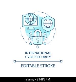 2D thin line blue icon international cybersecurity concept Stock Vector