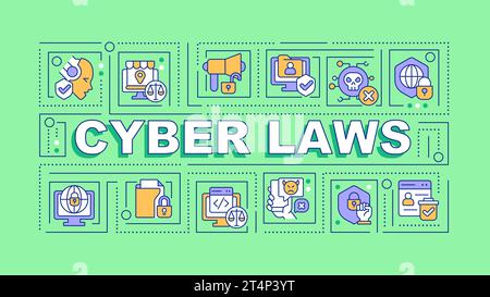 2D cyber laws text with multicolor thin line icons Stock Vector