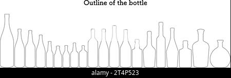 Outline set of sake bottles, a bottle of sake and a bottle of beer or a bottle of wine or a bottle of whiskey, Vector Illustration Stock Vector
