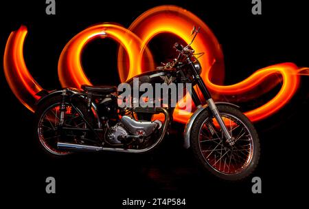 Motorcycle with Light Painting Stock Photo