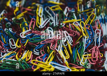 Colorful background - Close-up on paper clips of all colors Stock Photo