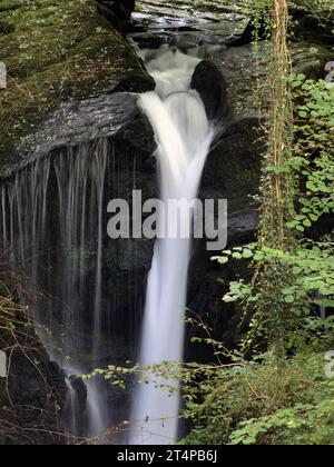 Waterfall on Hoar Oak Water, Near Watersmeet, Exmoor National Park, Devon, England, UK Stock Photo