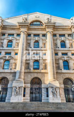 Facade of Palazzo Mezzanotte (in english: Midnight Palace), seat of the Italian stock exchange in Milan, Italy Stock Photo