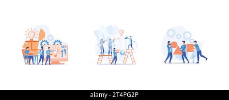 People Make List Creative Ideas. Team Work concept. set flat vector modern illustration Stock Vector