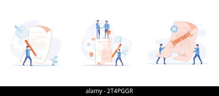 contract agreement, Business people signed contract agreement form, set flat vector modern illustration Stock Vector