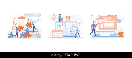 Project management concept, project management software, Project delivery, Project tracking, set flat vector modern illustration Stock Vector