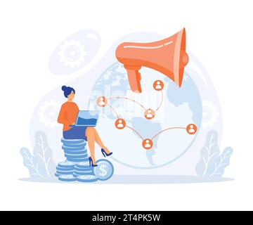 business marketing, Professional marketers service, advertising business, worldwide networking, flat vector modern illustration Stock Vector