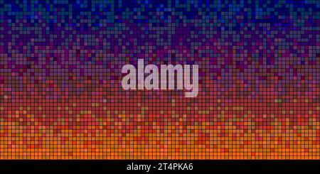 Pixel sunset sky with a bright gradient from orange to purple and dark blue in retro game style with dithering. Abstract mosaic background with a patt Stock Vector