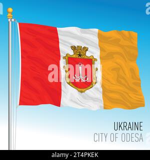 Odesa city waving flag with coat of arms, Ukraine, vector illustration Stock Vector
