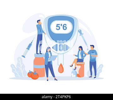 Diabetic Blood Glucose Level Test at Digital Glucometer. Insulin Drop for Health Care Treatment. flat vector modern illustration Stock Vector
