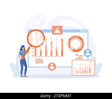 Seo targeting and performance concept. Characters discussing marketing and seo strategy, flat vector modern illustration Stock Vector